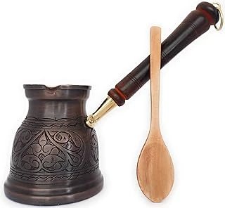 Dede Copper - Ist Serisi (Xlarge-16,9 Floz)-Kalın Katı Bakır Oymalı Türk Yunan Arap Kahve Demliği, Ahşap Saplı Ocak Üstü Kahve Makinesi Cezve, Jezve, Jazz Cazzve, Ibrik, Briki (Antik) ürün görseli 1
