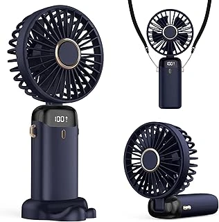 Taşınabilir Usb Vantilatör, 4200Mah Şarjlı El Tipi Fan, Led Ekranlı, 3'Ü 1 Arada El/Boyun/Masa Fanı, Yaz, Ofis, Seyahat Için, Kadınlar, Kızlar Çocuklara Hediye (Lacivert) ürün görseli 1