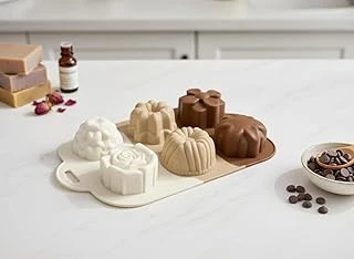 6 Bölmeli Çiçek Desenli Silikon Kek Kalıbı - Estetik Pasta, Tatlı, Sabun Kokulu Taş Kalıbı - Gıda Sınıfı, Yapışmaz Isıya Dayanıklı - Toprak Tonları Serisi ürün görseli 1