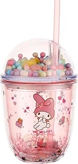 Miniso Sanrio Boncuklu Kapaklı Pipetli Plastik Şişe (435Ml) - Pembe ürün görseli 1