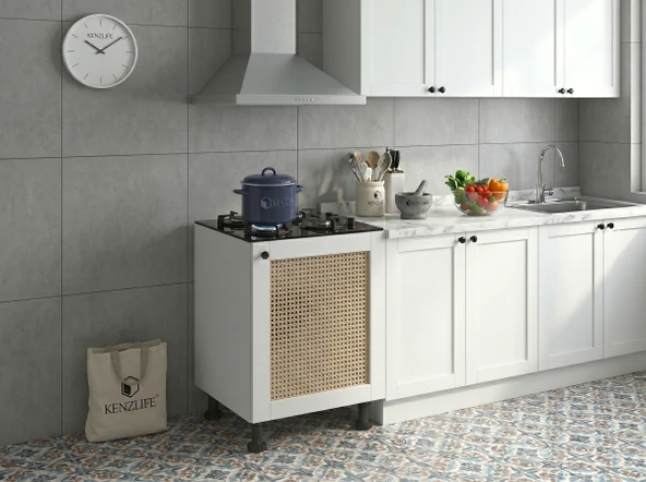 Kenzlife ocak dolabı kamuran mat beyaz 85*60*56 hazeran kare kapak MDF gövde arkalıksız ürün görseli 1
