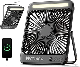 Warmco 20000Mah 8 Inç Taşınabilir Kamp Fanı, 48 Saat Maksimum Çalışma Süresi, Led Işık, Sessiz İnce Pille Çalışan Kişisel Masa Fanı Ofis, Seyahat, Yatak Odası, Dış Mekan Için Dijital Ekranlı ürün görseli 1