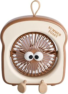 Asonic 3 Hız Kademeli Masaüstü Mini Fan - Sevimli Tost Ekmeği Tasarımlı Şarj Edilebilir Karikatür Vantilatör, Type-C Şarj Girişli, 45 Derece Ayarlanabilir Açılı Kişisel Masa Fanı ürün görseli 1
