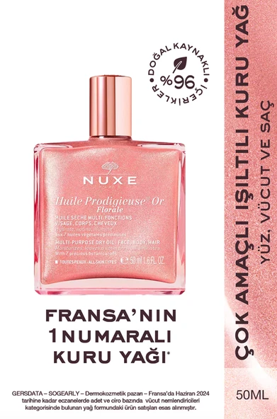 Nuxe Huile Prodigieuse Or Pembe Parıltılı Çiçeksi Çok Amaçlı Kuru Yağ 50 ml ürün görseli 1