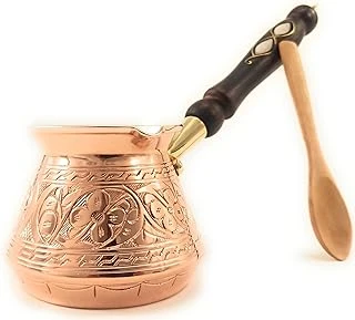 Aci Serisi (Orta-14 Fl Oz) - Kalın Masif Oyulmuş Bakır Ahşap Saplı Türk Yunan Arapça Cezve, Ocak Üstü Kahve Makinesi, Jazzve, Cezve, Ibrik, Briki, Café Turco ürün görseli 1