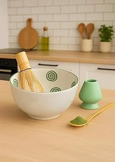 Matchi̇va Seramik Matcha Çay Seti, 4 Parça, Yeşil Boyalı, Geleneksel Japon Tasarımı, Bambu Çırpıcı Stand, 290Cc Kase ürün görseli 1