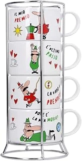 - 4'Lü İstiflenebilir Cappuccino Fincan Seti - Karma Renkli - Porselen ürün görseli 1