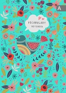 Vocabulary Notebook: B6 Notebook 2 Columns Small With A-Z Alphabetical Tabs Printed | Folk Bird And Floral Turquoise ürün görseli 1