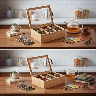 Promosyonca Bambu Organizer, Çay Kutusu, Takı Kutusu, Mıknatıslı Kapak, Kalite (6 Şeffaf Kapak) ürün görseli 1