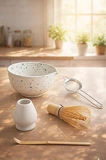 5 Parça Profesyonel Matcha Hazırlama Seti - Çelik Süzgeç, Bambu Çırpıcı, Kase, Tutucu Kaşık ürün görseli 1