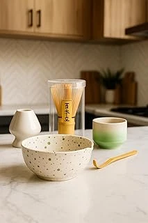 Matcha Seti, Seramik Kase Bardak, Bambu Chasen Çırpıcı, Tutucu Kaşık Dahil, 5 Parça ürün görseli 1