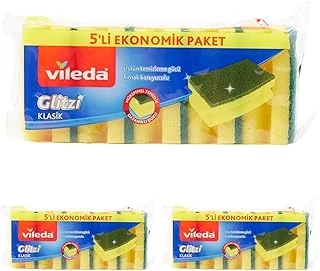 Vileda 141125 Oluklu Hijyenik Bulaşık Süngeri, Tırnak Koruyuculu, 5'Li Ekonomik Paket, Yeşil 3Lü Paket ürün görseli 1