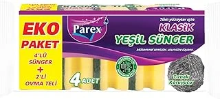 Parex Klasik Yeşil Sünger Oluklu 4'Lü + 2’Li Ovma Teli ürün görseli 1