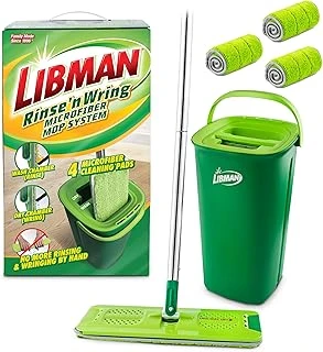 Libman Rinse 'N Wring Paspas Kova Sistemi | Mikrofiber Zemin Paspası | Parke Zemin Temizleyici | Islak Kuru Paspas | Temiz Kirli Su Odaları | Güç Bıçakları | 4 Toplam Mikrofiber Ped ürün görseli 1