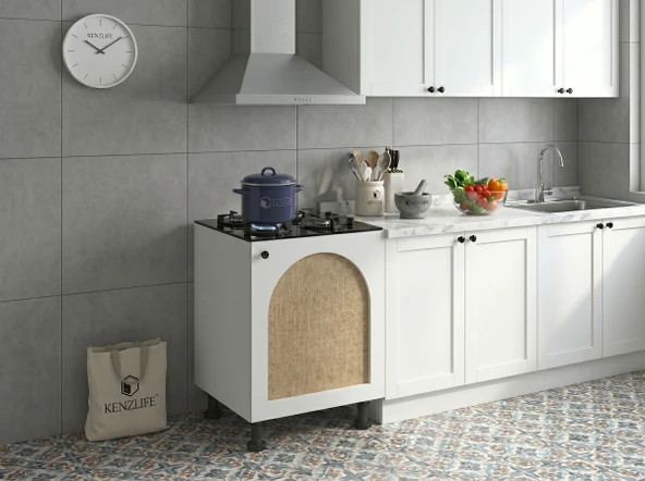 Kenzlife ocak dolabı kamuran mat beyaz 85*60*56 jut oval kapak suntalam gövde arkalıksız ürün görseli 1