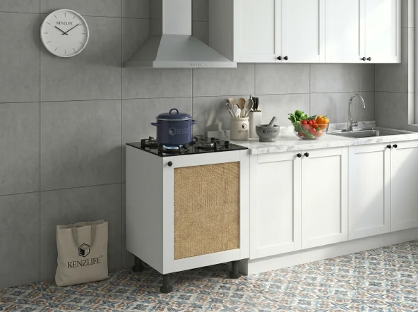 Kenzlife ocak dolabı kamuran mat beyaz 85*60*56 jut kare kapak MDF gövde arkalıksız ürün görseli 1