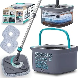 True & Tidy True Clean Paspas Kova Sistemi, Kare Döndürmeli Paspas, Çift Bölmeli Paspas Kovası 2 Kalın Makinede Yıkanabilir Paspas Pedleri (Spin Mop) Içerir ürün görseli 1