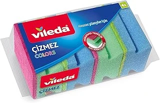 Vileda 169750 Colors Çizmez Sünger 4'Lü Oluklu, Yeşil-Mavi-Pembe ürün görseli 1