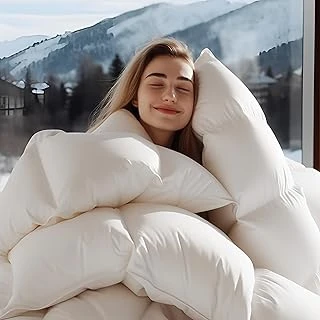 Kaz Tüyü Kuş Tüyü Yorgan Kraliçe Boy - 900+ Dolgu Gücü Orta Sıcaklık Tüm Mevsim Için Yorgan Ekleme + 1200Tc Pamuk Karışımı + 8 Köşe Tabı + 3D Bölme Kutusu - Kraliçe 90 X 90 ürün görseli 1