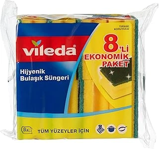 Vileda 141127 Oluklu Bulaşık Süngeri, Yeşil, 8 Parça ürün görseli 1