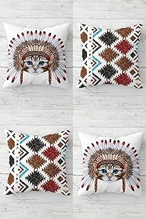 Pelangi Kızıderili Etnik Desenli Gizli Fermuarlı Kırlent Kılıfı Koltuk Yastık Kılıfı Takım(4Adet), Kiremit-Mavi 45 X 45 ürün görseli 1