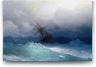 Ivan Ayvazovski - Fırtınalı Denizde Gemi Tablosu - 75X50Cm ürün görseli 1