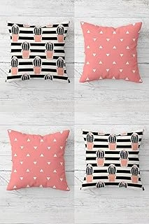 Pelangi Kaktüs Üçgen Desenli Gizli Fermuarlı Kırlent Kılıfı Koltuk Yastık Kılıfı Takım(4Adet), Beyaz-Pembe 45 X 45 ürün görseli 1