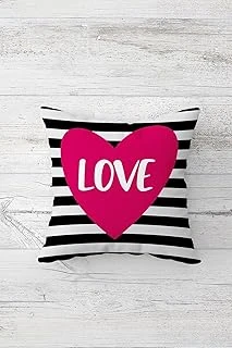 Pelangi Love Yazılı Kalın Çizgili Çift Tarafı Baskılı Gizli Fermuarlı Kırlent Koltuk Yastık Kılıfı, Fuşya-Beyaz 45 X 45 ürün görseli 1