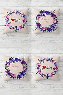 Pelangi Love Yourself Weekend Yazılı Gizli Fermuarlı Kırlent Kılıfı Koltuk Yastık Kılıfı Takım(4Adet), Bej-Mor 45 X 45 ürün görseli 1