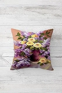 Pelangi Vazoda Sümbül Güllü Çift Tarafı Baskılı Gizli Fermuarlı Yastık Kılıfı Kırlent Koltuk Yastık Kılıfı, Sarı-Lila 45 X 45, 24691102445451 ürün görseli 1