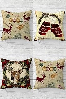 Pelangi Kokina Geyik Yılbaşı Eldiven Noel Desen Gizli Fermuarlı Kırlent Kılıfı Yastık Kılıfı Takım(4Adet), Bordo-Yeşil-Bej 43 X 43 ürün görseli 1