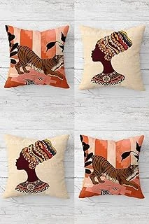 Pelangi Leopar Desenli Afrikalı Siyahi Kadın Gizli Fermuarlı Kırlent Kılıfı Koltuk Yastık Kılıfı Takım4Adet, Yavruağzı 45 X 45 ürün görseli 1
