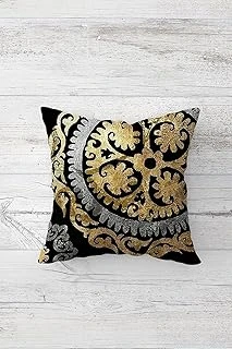 Pelangi Metalik Gold Arma Desen Çift Tarafı Baskı Gizli Fermuarlı Yastık Kılıfı Kırlent Koltuk Yastık Kılıfı, Gümüş-Gold-Siyah 45 X 45 ürün görseli 1