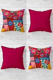 Pelangi Saksıdaki Çiçekler Desenli Gizli Fermuarlı Kırlent Kılıfı Koltuk Yastık Kılıfı Takım(4Adet), Fuşya 45 X 45 ürün görseli 1