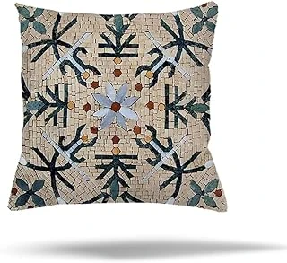 Pelangi Çiçekli Mozaik Kilim Etnik Desen Gizli Fermuarlı Yastık Kılıfı Kırlent Kılıfı Koltuk Yastık Kılıfı, Koyu Yeşil-Bej 45 X 45 ürün görseli 1