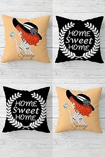 Pelangi Sweet Sweet Girl Gizli Fermuarlı Kırlent Kılıfı Koltuk Yastık Kılıfı Takım(4Adet), Yavruağzı-Siyah 45 X 45 ürün görseli 1