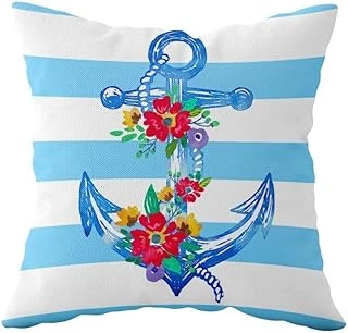 Pelangi Çapa Desen Çift Taraflı Gizli Fermuarlı Yastık Kılıfı Kırlent Koltuk Yastık Kılıfı, Beyaz-Mavi 43 X 43 ürün görseli 1