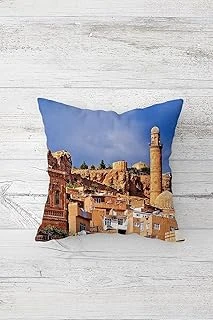 Pelangi Manzara Cami Desenli Çift Tarafı Baskılı Gizli Fermuarlı Yastık Kılıfı Kırlent Koltuk Yastık Kılıfı, Mavi-Kiremit 45 X 45, 24691206745451 ürün görseli 1