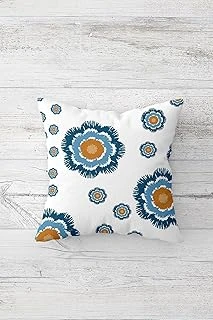 Pelangi Çiçekli Motif Çift Tarafı Baskılı Gizli Fermuarlı Yastık Kılıfı Kırlent Koltuk Yastık Kılıfı, Beyaz-Mavi 45 X 45 ürün görseli 1