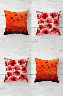 Pelangi Gelincik Buketi Gelincik Deseni Gizli Fermuarlı Kırlent Kılıfı Koltuk Yastık Kılıfı Takım(4Adet), Narçiçeği-Kırmızı 45 X 45 ürün görseli 1