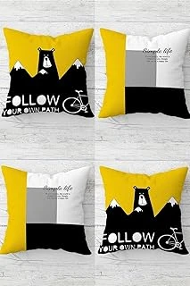 Pelangi Follow Your Own Path Mesajlı Gizli Fermuarlı Kırlent Kılıfı Koltuk Yastık Kılıfı Takım(4Adet), Siyah-Sarı 45 X 45 ürün görseli 1