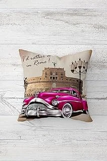 Pelangi Fuşya Nostaljik Arabalı Roma Çift Taraflı Gizli Fermuarlı Dekoratif Kırlent Koltuk Yastık Kılıfı, Çok Renkli 45 X 45, 2469101145451 ürün görseli 1