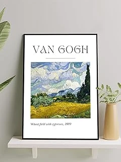 Postermanya Van Gogh Wheat Cypresses, Selvi Ağaçlı Buğday Tarlası Sanatsal Çerçeveli Tablo - Çerçeveli Poster ürün görseli 1
