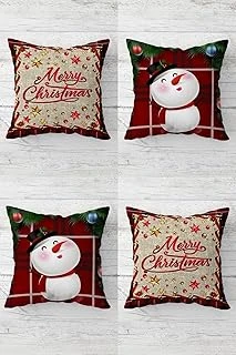 Pelangi Kardan Adam Merry Christmas Yılbaşı Gizli Fermuarlı Kırlent Kılıfı Koltuk Yastık Kılıfı Takım(4Adet), Bej-Kırmızı 43 X 43 ürün görseli 1