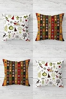 Pelangi Çam Ağacı Noel Baba Geyikler Tema Gizli Fermuarlı Kırlent Kılıfı Koltuk Yastık Kılıfı Takım(4Adet), Turuncu-Bordo-Beyaz 43 X 43 ürün görseli 1