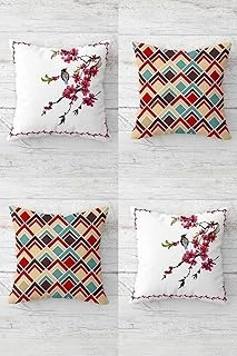 Pelangi Bahar Dalı Kuş Desenli Gizli Fermuarlı Kırlent Kılıfı Koltuk Yastık Kılıfı Takım(4Adet), Beyaz-Bej-Bordo 45 X 45 ürün görseli 1