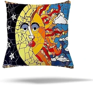Pelangi Mozaik Güneş Ay Etnik Desen Gizli Fermuarlı Yastık Kılıfı Kırlent Kılıfı Koltuk Yastık Kılıfı, Sarı-Kırmızı 45 X 45 ürün görseli 1