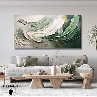 Gaagart Panoramik Kanvas Duvar Tablosu Yeşil Soyut Fırça Darbeleri, 120 X 60 ürün görseli 1