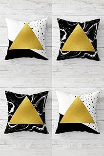 Pelangi Gold Üçgen Mermer Geometrik Desen Gizli Fermuarlı Kırlent Kılıfı Koltuk Yastık Kılıfı Takım(4Adet), Gold-Siyah-Beyaz 45 X 45 ürün görseli 1