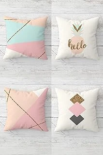 Pelangi Hello Ananas Geometrik Desenli Gizli Fermuarlı Kırlent Kılıfı Koltuk Yastık Kılıfı Takım(4Adet), Pembe-Beyaz 45 X 45 ürün görseli 1